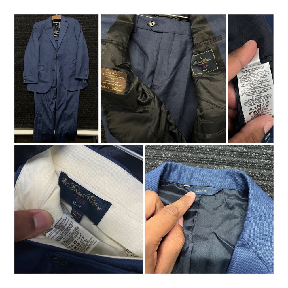Brooks Brothers 1818 Slim Suit 39R 33W Blue Vitale Barberis Canonico Wool Italy